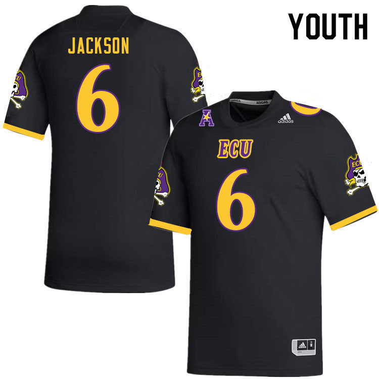 Youth #6 Teylor Jackson ECU Pirates 2023 College Football Jerseys Stitched-Black - Click Image to Close